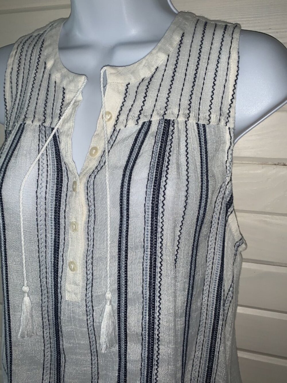 Lorimer NYC Aeropostale Sz SMALL Blue Ivory Tank Boho Top Lightweight EUC